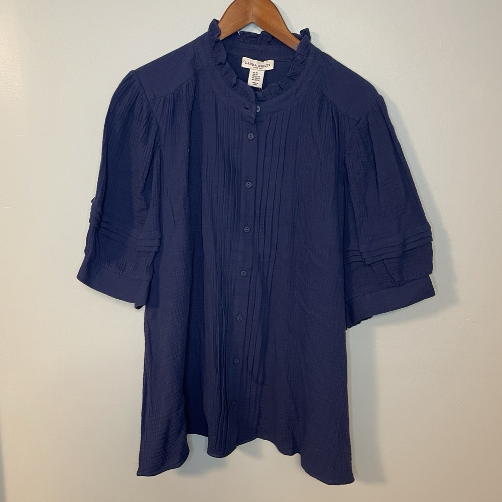 Laura Ashley Top 2X Blue Boho Balloon Sleeve Boho NWT
